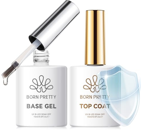 Born Pretty Base y top coat Gel U V Set 2 x 15 ml – No Wipe Super Top Coat Gloss Base Gel No se astilla ni pela y larga duración base y capa superior
