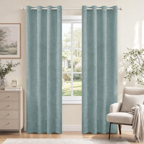 Ystyle Cortinas Salon Terciopelo Opacas 2 Piezas, 140×245 CM, Gris Verde | Cortinas Termicas Aislantes Frio y Calor, Cortina con Ojales Modernas Antiruido para Habitacion Comedor
