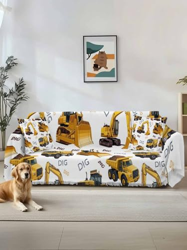 Construction Truck Sofa Cover Couch Cushion Slipcover, Cartoon Grips and Bulldozers Stirrup Car Loveseat Sectional/Individual/L/T Shape Sofa Couch Furniture Protector Throws Blanket Cover,M 71x102