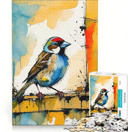 Adult Jigsaw Puzzle1000 Pieces House Sparrow Watercolor Painting, Practical Game, Staycation Kill Time, with Matching Poster And Trivia Sheet (50x75cm)