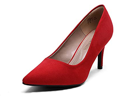 DREAM PAIRS Women's Slip On Low Mid Heels Pointed Closed-Toe Dress Court Shoes Kucci Red Suede Size 9 UK/11 US