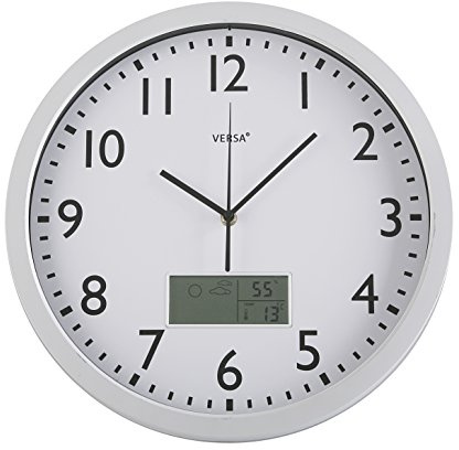 Versa 18560239 Reloj de pared Meteo Blanco, Ø35cm diámetro, Termómetro, Plástico
