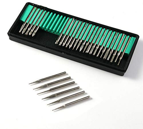Diamant-Frässtifte, 3 mm Schaft, Drehfräser, Diamantbohrer-Set für Glas, Edelstein, Metall, Schleifen, Drehwerkzeug, Zubehör, 30 Stück