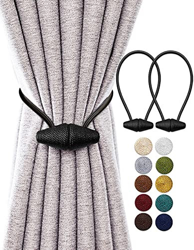 TECVINCI Magnetvorhang Raffhalter mit Upgrade Größerer Magnet, 2er Pack 40cm Vorhanghalter für Innen- und Außenvorhang - Schwarz