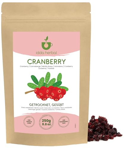 IDDA Herbal Tranbär Torkade 250g, Hela Torkade Tranbär, Sötade med Äppeljuice