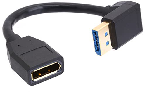 HTGuoji 8K DisplayPort 1.4 cavo di prolunga 8K, 90 gradi DP maschio a DP femmina Extender cavo adattatore connettore, supporto 8K a 60Hz 4K a 144Hz 1080p@240HZ, Full HD Stereo 3D 15 cm (su)