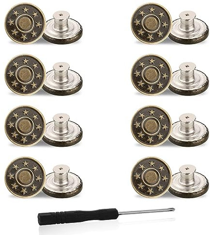 Amaxiu 8 Stück Jeans knöpfe, 17mm, Hosen Ersatz Knöpfe Nähfreiknopf Ersatzknopf Verstellbare Jeansknöpfe Knöpfe für Hosen Abnehmbare Metallknöpfe Metall Hosenknöpfe Verstellbares Knopf Ersatzset