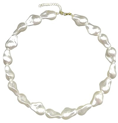 Pearl Necklaces for Women Chunky Pearls Choker Necklaces Baroque Pearls Necklace Dainty White Pearls Beaded Necklace Vintage Pearls Charm Choker Necklace Birthday Wedding Jewelry for Women (Pearl)