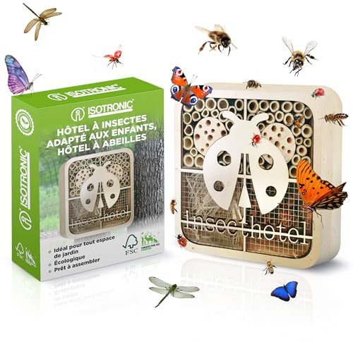 ISOTRONIC Insektenhotel | umweltfreundliches Insektenhaus für Marienkäfer, Bienen und andere Insekten im Garten | Kinderfreundliches Bienenhotel Naturholz (Marienkäfer)