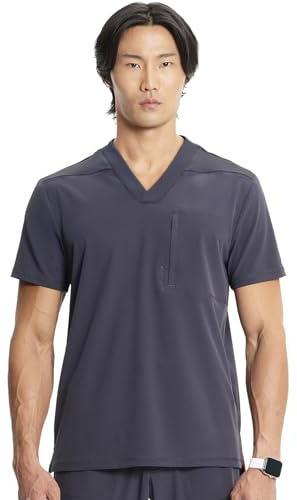 Cherokee Infinity Mens V-Neck Scrub Top, 1 Zip Chest Pocket, Rib-Knit Neckline, Side Vents - IN700A, 2XL, Pewter