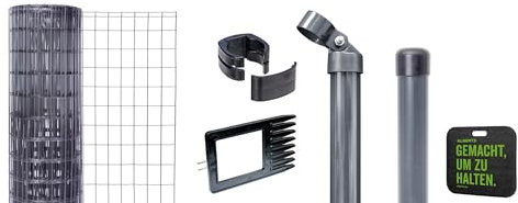 Alberts 693671 Fix-Clip Pro als Zaun-Komplettset, zum Einbetonieren mit Kniekissen | verschiedene Längen und Höhen - wahlweise in verschiedenen Farben | anthrazit | Höhe 153 cm | Länge 25 m
