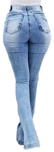 Generico JIER Boyfriend Jeans Donna Bootcut Pantaloni Svasati a Vita Alta Jeans Gamba Larga da Donna Svasati Casual Stretch Streetwear Y2k Pantaloni Larghi in Denim Estivi Blu, XL