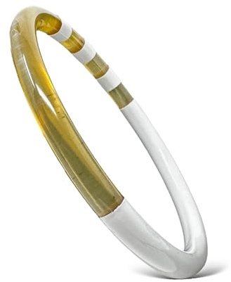 Yvelise Bracelet en corne de buffle - Rond Blanc Moyen
