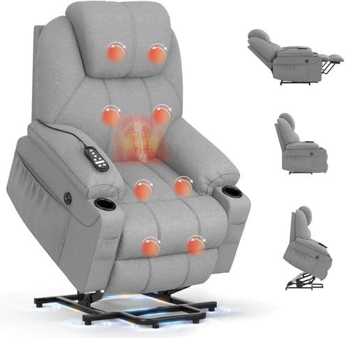 BareTay Recliner Armchair Lift Chair For the Elderly, Power Recliner Chair with Massage & Heat, Extended Footrest, Type C+USB Ports, 2 Cup Holders, Dual Side Pockets Reclining Chairs Lounge Sofa