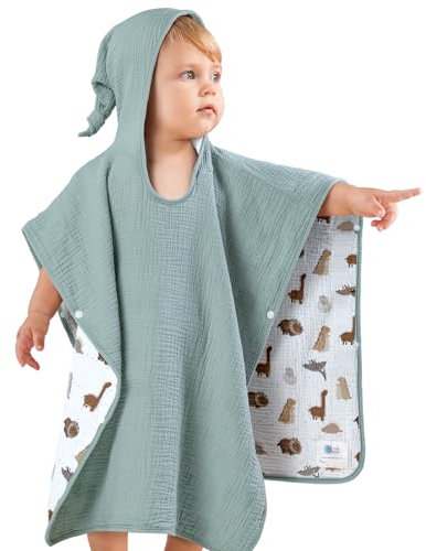 lulumoon Badeponcho Kinder Kapuzenhandtuch Baby-100% Musselin Baumwolle Babyhandtuch mit Kapuze - Poncho Badetuch für Kinder Baby 60 x 60 cm(Salbei grün)