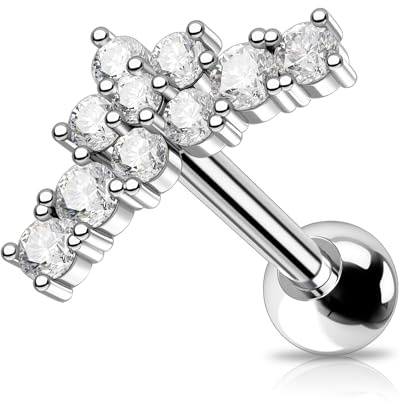 OUFER 16G Flower Conch Earring Stainless Steel 316L Curved Cartilage Earring Conch Piercing 8 mm Conch Bar Clear CZ Conch Piercing Jewellery for Women