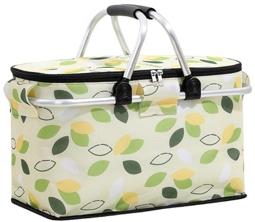 Isolierter Kühlerbeutel 36L Isolierter Einkaufstasche Faltbare leckere Kühlerbeutel mit starkem Aluminiumrahmen Einkaufskorb grün
