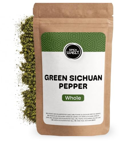 Spicy Welt Hela Gröna Sichuanpepparkorn (250g) – Grön Sichuanpeppar för Fisk, Wok, Kyckling, Buljong och Sallad | Kittlande, Frisk och Citrusintensiv | 100% Naturren, Utan Tillsatser