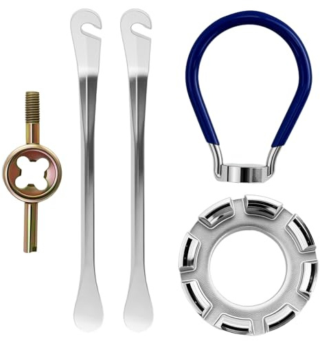 JRSHIRLEYLTD Llave de radios de bicicleta de acero, tensor de pezones de 8 vías, tensor de radios, herramienta para bicicleta, 6 tamaños 10-15, para centrador de rueda de bicicleta, con elevador de
