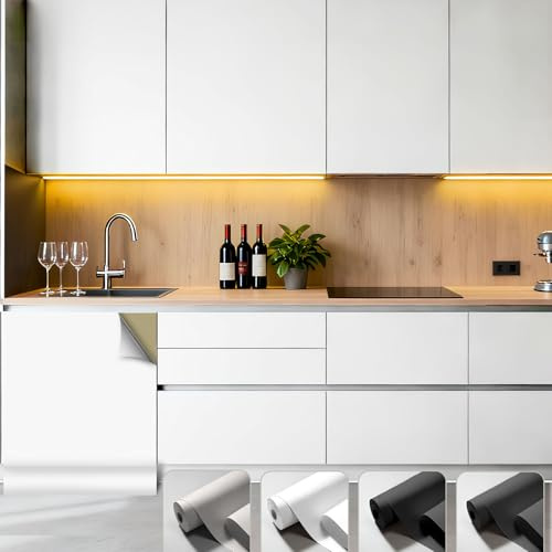 Pellicola Adesiva Per Mobili Bianco, Carta Adesiva Per Mobili, 40x550 cm Carta da Parati Autoadesiva Impermeabile, Rotolo Adesivo, Rivestimento Adesivo Decorativa Per Cucina Armadio Armadio Porta