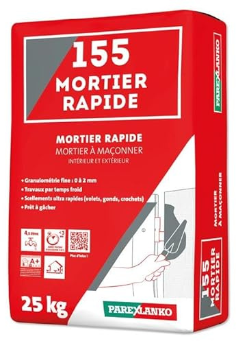 PAREXLANKO - Mortier à maçonner à prise ultra rapide - 155 MORTIER RAPIDE - Prêt à gâcher - Pour scellements, rebouchage, joints - Int/Ext - Efficace même par temps froid - Gris foncé - Sac de 25kg