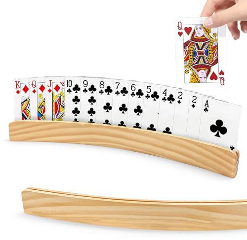 Jerhyun 2 Piezas Soporte para Naipes de Madera 33cm, Playing Card Holder, Soporte Cartas Manos Libres, Apto Adultos y Personas Mayores (Amarillo)