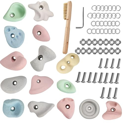 Qicrdvi Premium Rock Climbing Holds, Rock Climbing Grips for Adults & Kids with Full T-Nut Hardware Kit, Indoor Outdoor Home Climbing Wall, for Wood Walls (15Pcs-Wood)