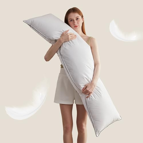 1 Almohada Corporal 3 Compartimentos 40x145 cm Para Dormir de Lado Lactancia Plumas – Almohada Larga Soporte Cervical Cama Doble Embarazo