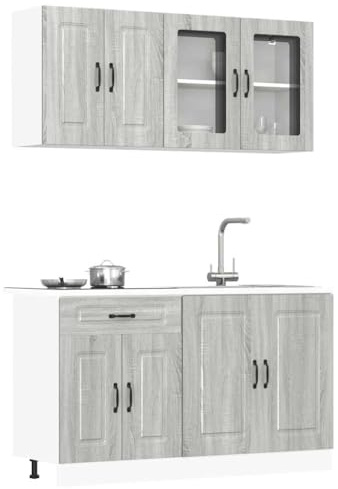 Mimdixy Armoire sous évier Buffet - Commode de cuisine - 4 pièces - Gris - En bois - Pour salon, cuisine, bureau - Peut être assemblé rapidement