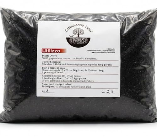 Camminando Farm - NutriRoot Humus di Lombrico Naturale | Concime Organico Biologico da Letame Maturo | Fertilizzante per Orto, Giardino e Piante in Sacco da 1kg | Prodotto Italiano