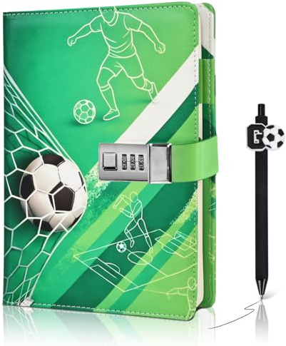 Velvdovyre Diario Secreto niños con Contraseña Tema de Fútbol Diario con Candado Regalos Geniales para niños 6 7 8 9 10 11 12 13 14 15 16 años