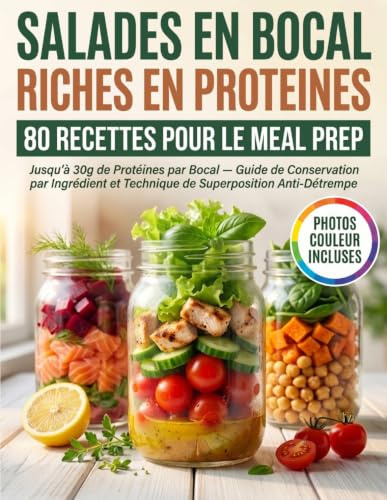 Salades en Bocal Riches en Protéines: 80 Recettes pour le Meal Prep — Jusqu'à 30g de Protéines par Bocal, Guide de Conservation par Ingrédient et Technique de Superposition Anti-Détrempe