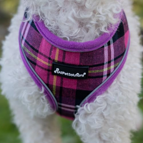 AllPetSolutions No-Pull Dog Harness – Padded Vest in Purple Tartan with Reflective Trim & Breathable Air-Mesh (Medium)