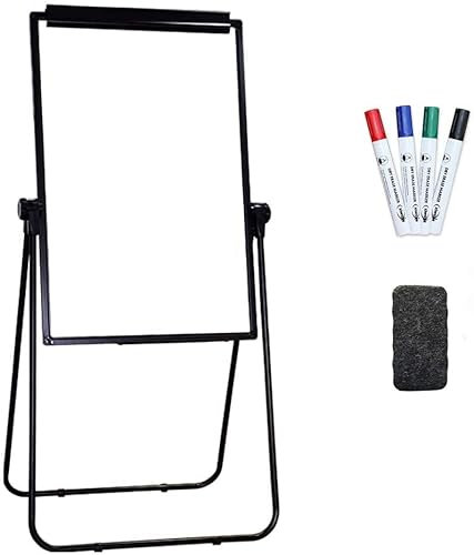 XIWODE Magnetisches Whiteboard, U-Ständer, trocken abwischbar, 90 x 60 cm, höhenverstellbar und faltbar, Weißtafel, mit schwarzem Aluminiumrahmen, Flipchart-Papier und Ständer