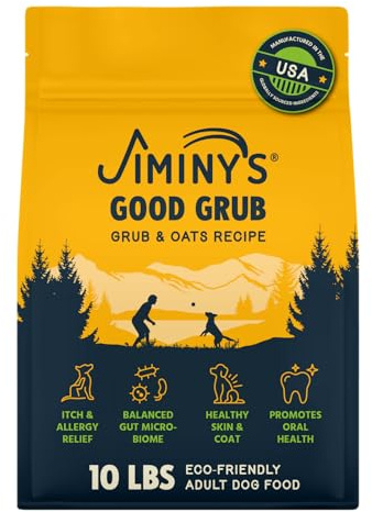 Jiminy's Good Grub Dry Dog Food, Hypoallergenic, Healthy Skin and Coat, Improved Oral Health, Made in USA, 10lb Bag (Pack of 1)