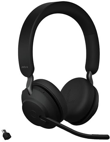 Jabra Evolve2 65 Wireless PC Headset - Noise Cancelling Microsoft Teams Zertifizierte Stereo-Kopfhörer mit ausdauerndem Akku - USB-C Bluetooth Adapter - Schwarz