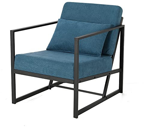 Mingone Sessel Wohnzimmer Design Loungesessel Cocktailsessel Polstersessel Einzelsofa Vintage Retro ohne Hocker Einzelsessel mit Leinenstoff,60 x 72 x 72cm （Blau）
