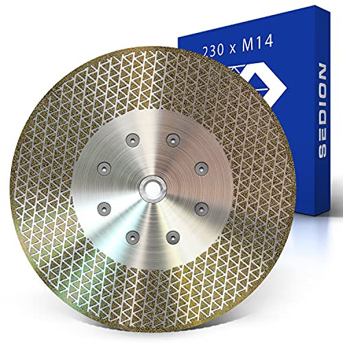SEDION ® Disco de corte de diamante 230mm x M14 - Disco de corte y desbaste para azulejos duros cerámica gres porcelánico granito mármol hormigón etc. - Disco de corte de diamante 230