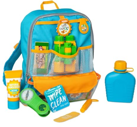 Melissa & Doug Juego de Senderismo, Mochila con Accesorios Objetos Esenciales de Excursionismo, Juego Creativo de simulación en casa o al Aire Libre, Regalo para niñas y niños de 3 4 5 6 7 años