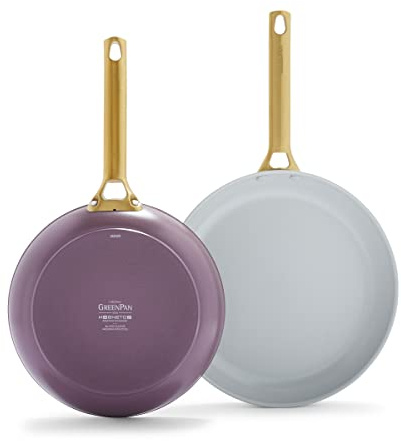 GreenPan Hard Anodized Healthy Ceramic Nonstick 10 and 12 Frying Pan Skillet Set, Gold Handle, Induction, PFAS-Free, Dishwasher Safe, Oven Safe, Eggplant Purple