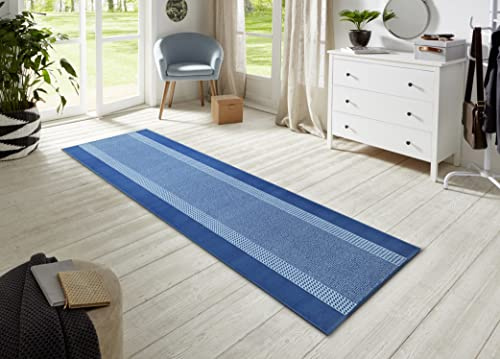 Hanse Home Teppich Läufer Band 80x200cm – Teppichläufer Weicher Kurzflor Teppich Modernes Design Läufer für Flur, Schlafzimmer, Kinderzimmer, Badezimmer, Wohnzimmer, Küche Dekoläufer – Jeans Blau