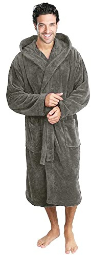 Stars and Stripes Charcoal Grey Hooded Bathrobe Soft Cotton Terry Robes Gowns Bath Robe (as8, alpha, l, x_l, regular, regular, L-XL)