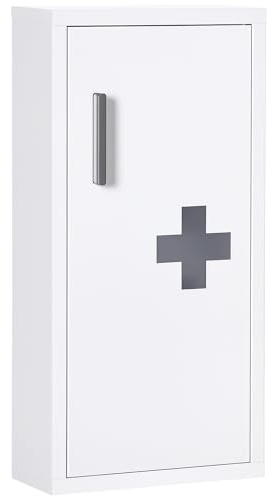 kleankin Armoire à Pharmacie Armoire à médicaments Murale 2 étagères 3 Niveaux avec Porte aimantée métal 30 x 12 x 60 cm Blanc