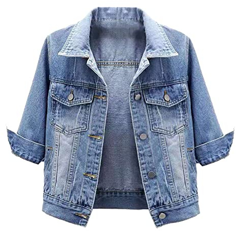 dPois Giacche di Jeans da Donna con Tasche a Maniche 3/4 Giacca in Denim Azzurro M