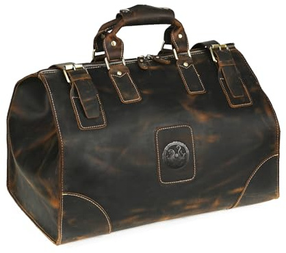 Wasserabweisend Canvas Crazy Horse Leder Reisetasche 35L Trim Unisex Handgepäck Weekender Tasche Sporttasche für Reise Wochenende Urlaub FB8151 (100% Echtleder- Braun)