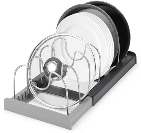 ZITUZY Organizador Extensible para 6 Tapas o Sartenes, Soporte para Tapas de Ollas, Almacenamiento de Cocina, Estante para Cajón y Vajilla