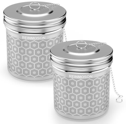 Reinmoson Infusore per tisane acciaio inox – 8,1 × 7,6 cm infusore tè a maglia extra fine, filtro tè infusione, colino filtro per tisane, confezione da 2, ideale per tè sfuso, rooibos, tisane, ecc.