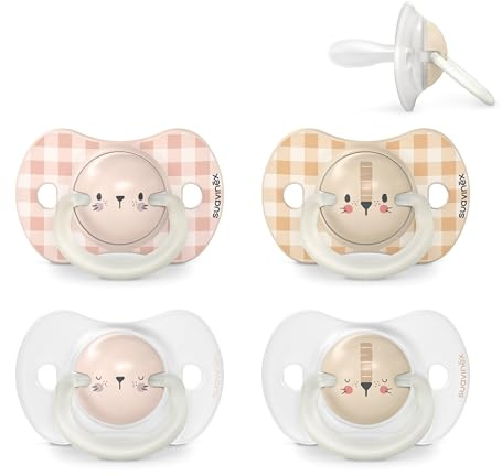 Suavinex, Confezione da 4 Ciucci Night and Day, Ciucci Fluorescenti per Dormire, per Bambini 6/18 Mesi, con Tettarella in Silicone