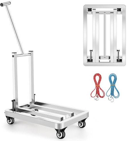 GUOZIXIN Carretilla de mano plegable de acero inoxidable, carrito utilitario con mango ajustable con 4 ruedas y 2 correas de amarre para mudanza, viajes, compras, uso de oficina, jardinería, carrito