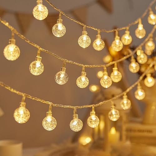 Xinlie Led Lichterketten Globe AußEn Lichterkette Innen 10M 80LED Kugel Batteriebetriebene Lichterkette Lichterkette Warmweiß für Hochzeitsfeier,Geburtstag,Weihnachten,Balkon,Wand,Baum,Hinterhof